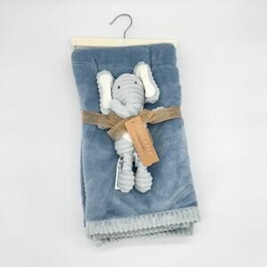 Chick Pea 2 Pc Elephant Baby Blanket & Plush Toy Blue Gray Sherpa Chickpea NEW